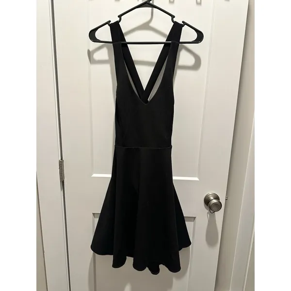 Lulus Going Steady Black Backless Skater Dress Low V-Neck Mini Sleeveless Size L - Image 3