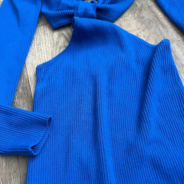 Edikted blue long‎ sleeve cutout mini dress size M - Image 10