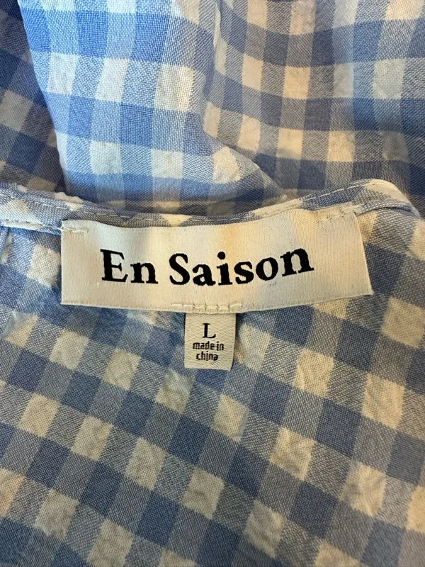 En Saison Blue/White Gingham Check Seersucker Tiered Maxi Dress size Large - Image 9