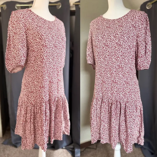 Free People Dancing In The Dark‎ Mini Dress Womens Large Maroon Floral Open Back - Image 9