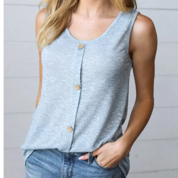 HAPTICS Coastal Bella Light Blue Button Down Sleeveless Top Knit Blouse Womens M - Image 4