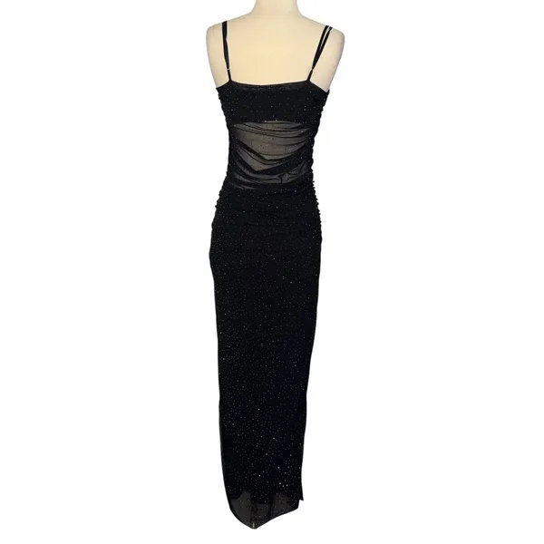 AFRM Jennan Rhinestone Illusion Maxi Dress Mesh Mid Section Black Size M - Image 9