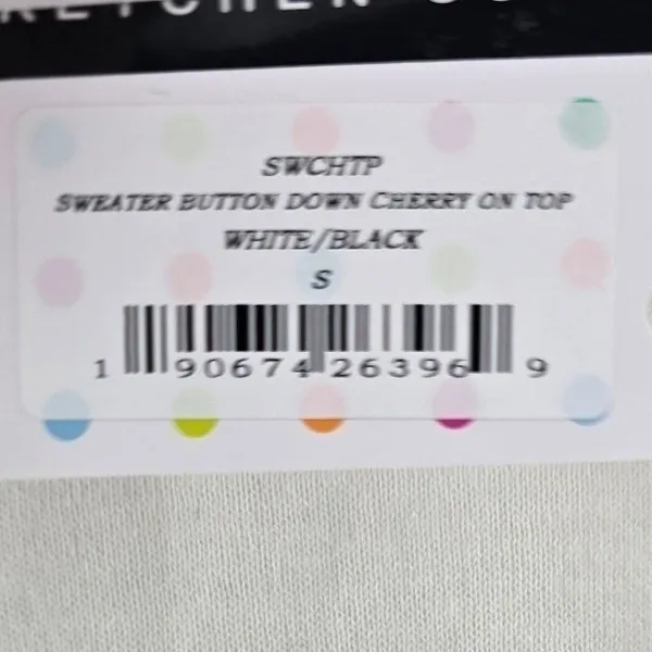 Gretchen Scott Cardigan Womens S Cherry On Top White Black Button Down NEW - Image 4