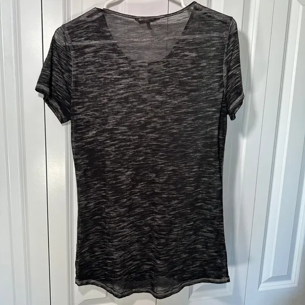 BKE‎ Top Womens S Black Burn out Space Dye Lattice V-Neck Lace Up Tee Grunge Y2K - Image 4