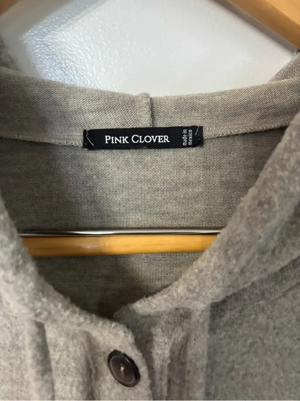 Pink Clover light gray brushed knit hoodie Henley top - Image 2