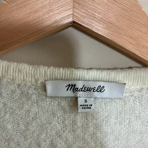 Madewell merino wool alpaca blend cream knit cardigan women's size small STAIN - Image 4