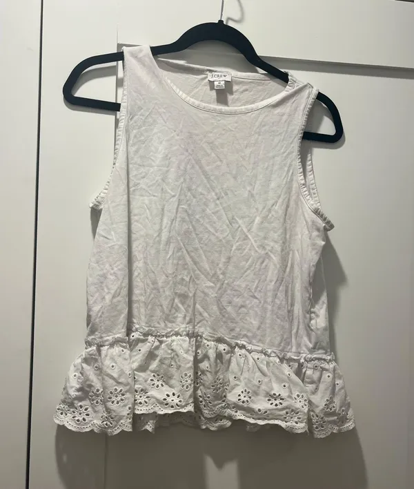 J. Crew White Eyelet Hem Peplum Tank Top Size Medium - Image 2