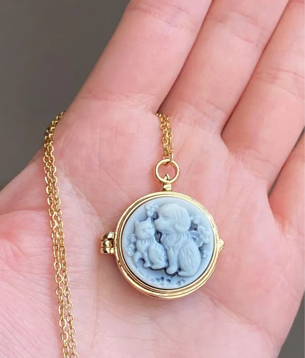 Handmade cute cat & dog antique boho retro vintage style necklace🐈🦮💙 - Image 3
