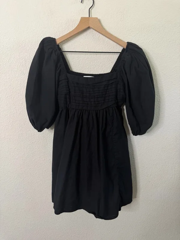 Abercrombie & Fitch Emerson Puff Sleeve Mini Dress Black Linen Womens Size XS‎ - Image 2