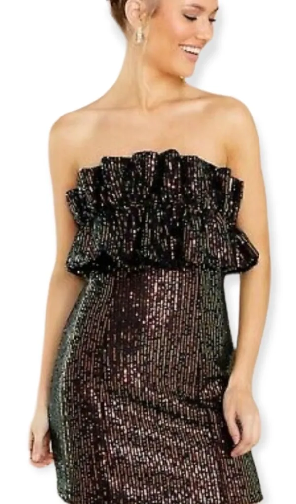 DO+BE Strapless Sequin Ruffle Detail Cocktail Mini Dress Black - Image 4