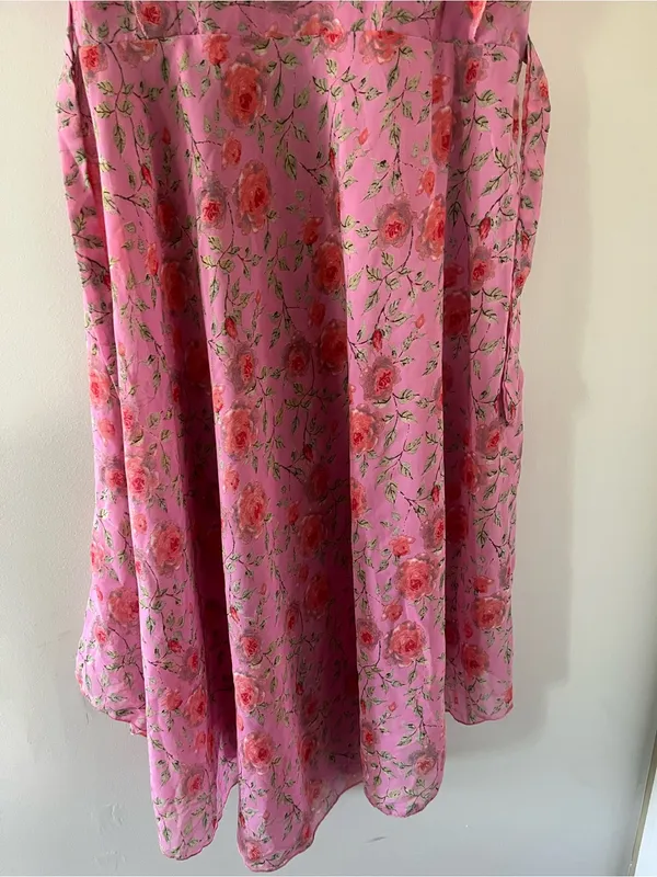 Pink Floral Flutter Sleeve Midi Dress 8 Cottagecore Feminine Church Modest - Image 3