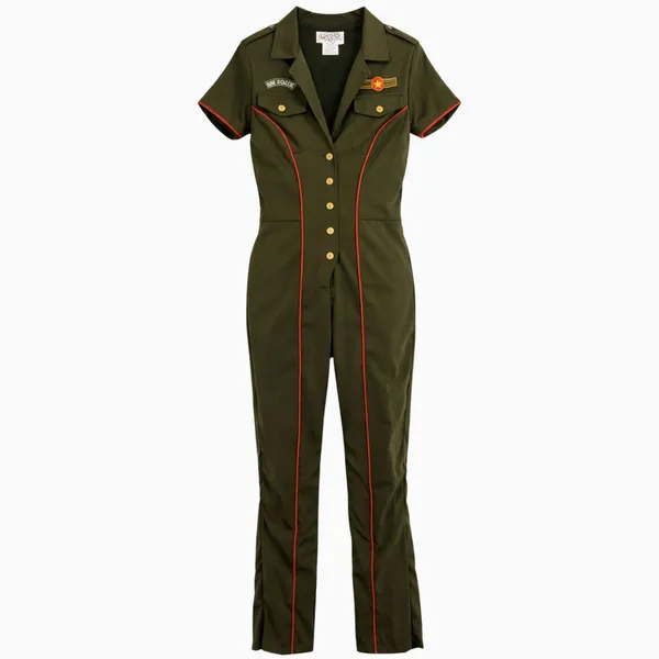 Charades Air Force Angel Pilot Officer Costume Green Jumpsuit Medium NEW - Image 2