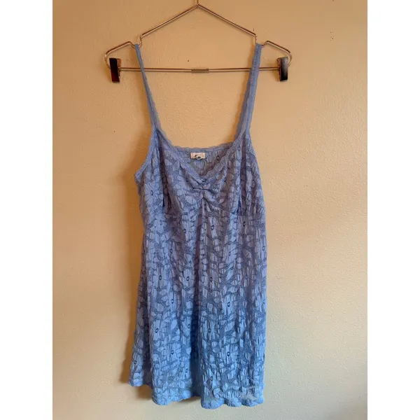 Aerie Women Dress L Blue Lace Mini Floral Sheer Overlay Sweetheart Strappy - Image 5