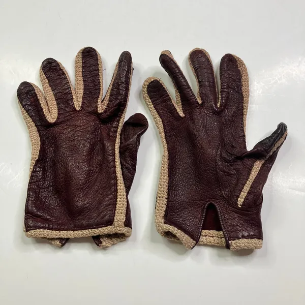 Aigner Vintage Driving Gloves Brown Leather Crochet Made in Italy Size 6.5 /XS/S - Image 5