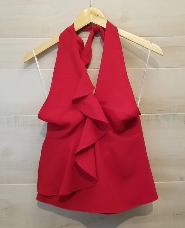 {XS} Amanda Uprichard New York Cabo Halter Top In Scarlet - Image 5