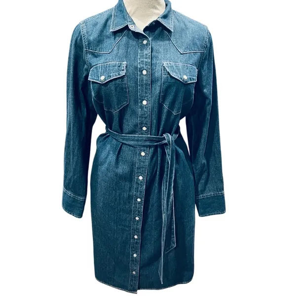 J.CREW Denim shirtdress with tie belt Size 6 - Image 6