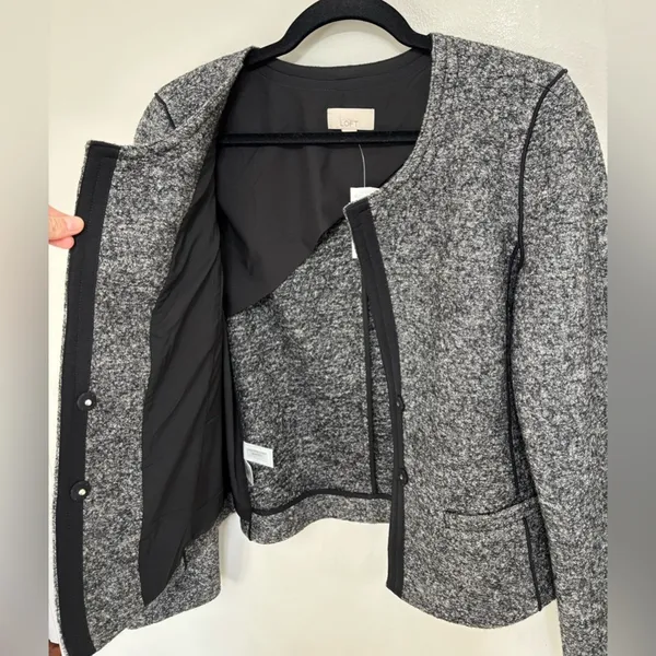 NEW LOFT Wool Blend Collarless Blazer in Dark Heather Gray - Size 6 - Image 3