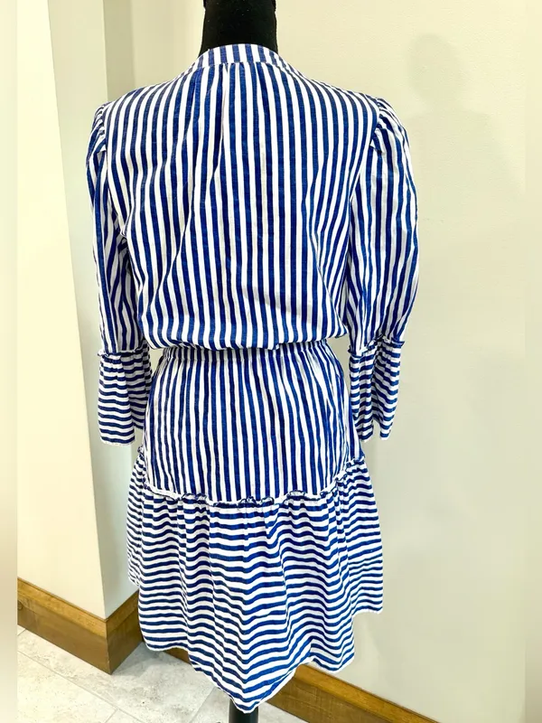 Draper James Nassau Navy Striped Avery Cotton Poplin Shirtdress Size M Preppy - Image 4