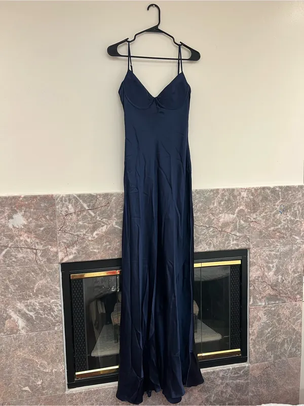 Reformation Neva Silk Dress Navy Size 8 - Image 5