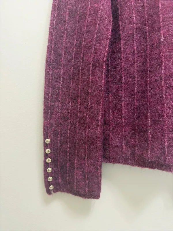 Sezane Joyce Jumper Sweater Merino Wool Mohair Gold Buttons in Grape Purple XS - Image 8