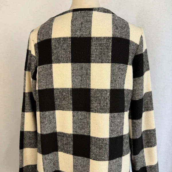 Buffalo Plaid Open Front Cardigan Coat Black‎ White Womens Large Office Preppy - Image 8