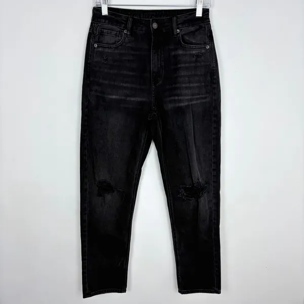 American Eagle Mom Straight Jean Washed Black Denim High Rise Size 2 Regular - Image 2