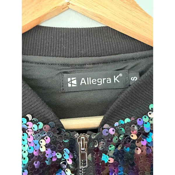 Allegra K Iridescent Sequin Bomber Jacket | Size Small - Image 3