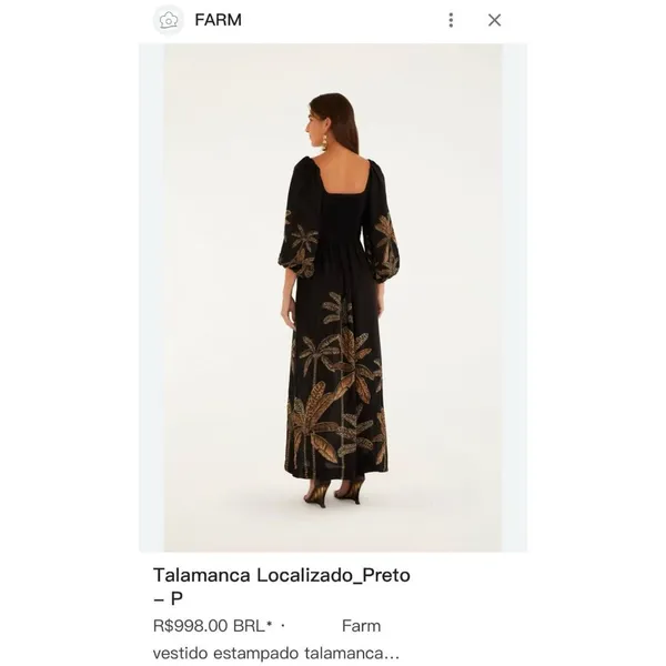 NWOT Farm Rio Maxi Dress Size S Black Print Puff Sleeves Plant Short Sleeve - Image 4