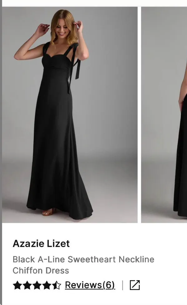 Azazie Lizet, Black A-line Sweetheart Neckline Chiffon Bridesmaid Dress, Size A8 - Image 2