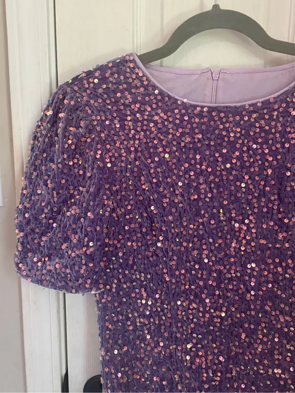 SHEIN Short Sleeve Purple Sequined Mini Dress - Image 7