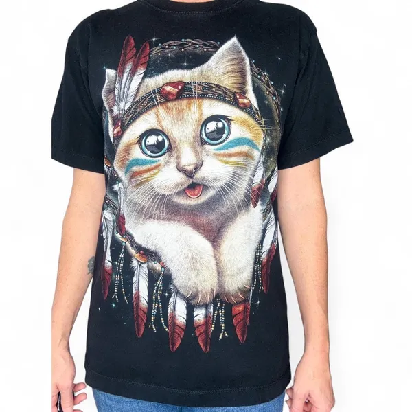 Rock Chang Unisex Cat Feather Dreamcatcher Tribal Graphic Tee - Image 5