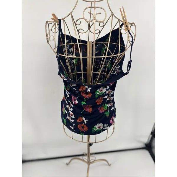 Anthropologie Kellen Floral Embroidered Cami Tank Navy Spaghetti Strap Top XS - Image 10