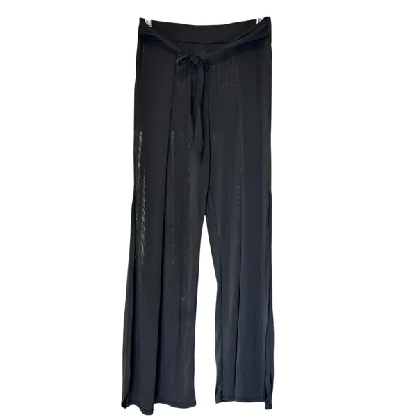 Lida Wide Leg Pants NWT Side Slits Lagenlook Upscale Relaxed L/XL Deep Black - Image 2