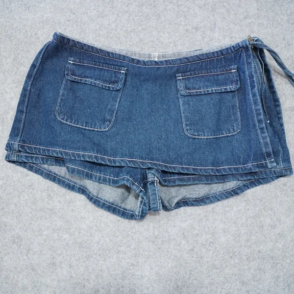 Edikted NEW Size Small Denim Skort Blue New Y2K Wrap Front Micro Mini Shorts - Image 3
