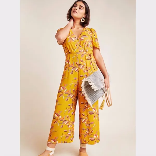 NWT Anthropologie Lisette Wide-Leg Jumpsuit Small Yellow Red - Image 2