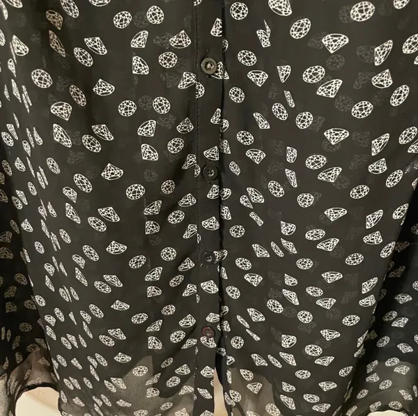 Torrid Diamond Print Sheer Chiffon Shirt Dress 3/4 Sleeve Black & White Size 1 - Image 8