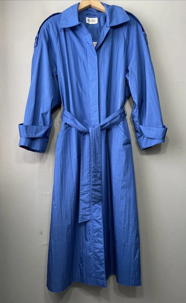 Vintage Weather Master Jacket Petite Size 10 Cobalt Blue Trench Rain Coat Preppy - Image 2