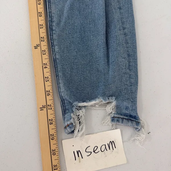 American Eagle Mom Jeans‎ Light Wash Distressed Ripped Denim Womens 6 Stretch - Image 12