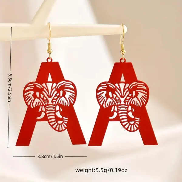 Crimson Red Elephant A Earrings Lightweight Metal University of Alabama Roll Tide Football Jewelry Gameday - Image 5