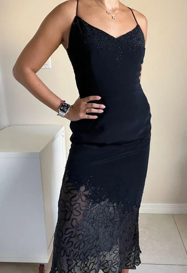 Cache Black Lace Beaded Crisscross Back Evening Formal Mermaid Dress Size 2 - Image 14