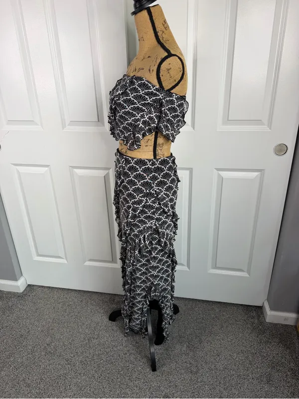 Thirty/Thirty LA Black Mesh Two Piece Maxi Skirt Crop Top Set Sz M NWOT - Image 7