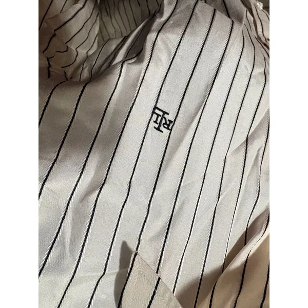 Lauren Ralph Lauren Women 4 Silk Pinstripe Button Down Shirt Fluted Cuff Cream - Image 3