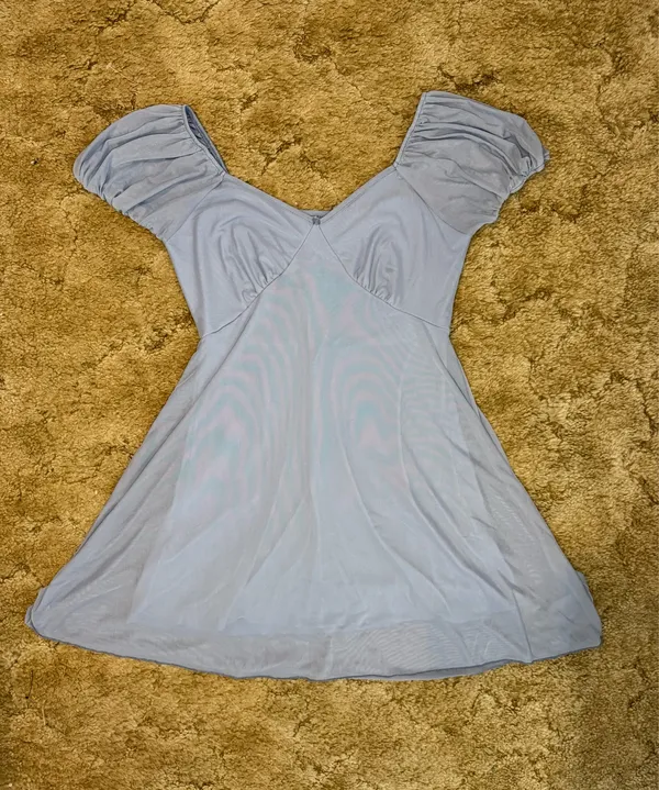 See You Monday Blue Puff Sleeve Mini Dress Medium Babydoll - Image 4