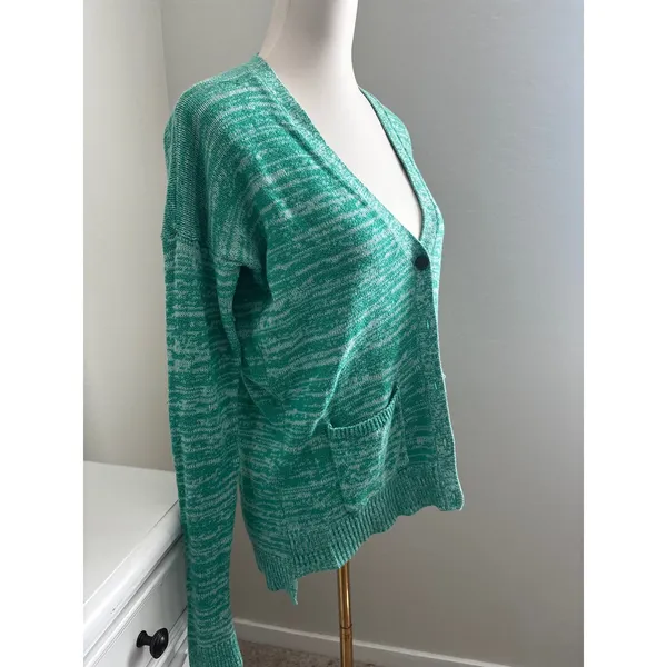 Gilly Hicks‎ Sydney Green White Space Dye Knit Button Front Cardigan Sweater XS - Image 2