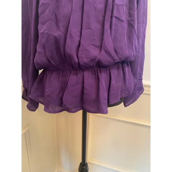 Joie Silk Long Sleeve Blouse Peasant Top Purple Scoop Neck Smocked Elastic Waist - Image 4