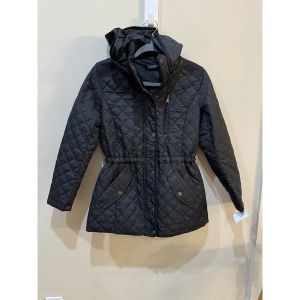Lauren Ralph Lauren Quilted Hooded Anorak Coat Black Size Petite XS Hooded - Image 4