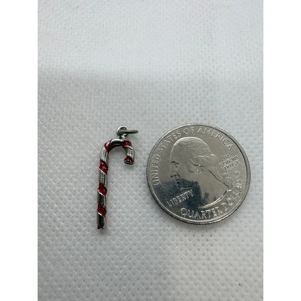 Vintage Candy‎ Cane Charm Red Silver Enamel Magnetic Holiday Christmas Pendant - Image 3