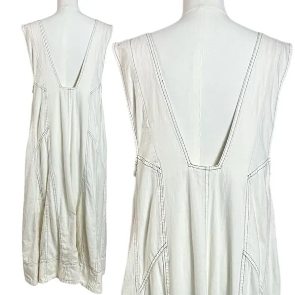 Free People Santino Denim Zip Front Midi Dress in Ecru Medium Minimalist - Image 5