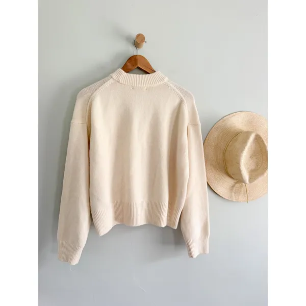 Madewell | NWT SoftWool Boxy Crewneck Sweater in Heather Cloud Cream | Sz S - Image 9