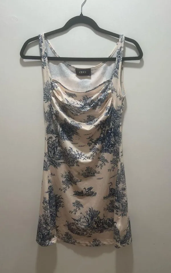 Cider Blue and White Toile De Jouy Mini Dress Size Small - Image 2
